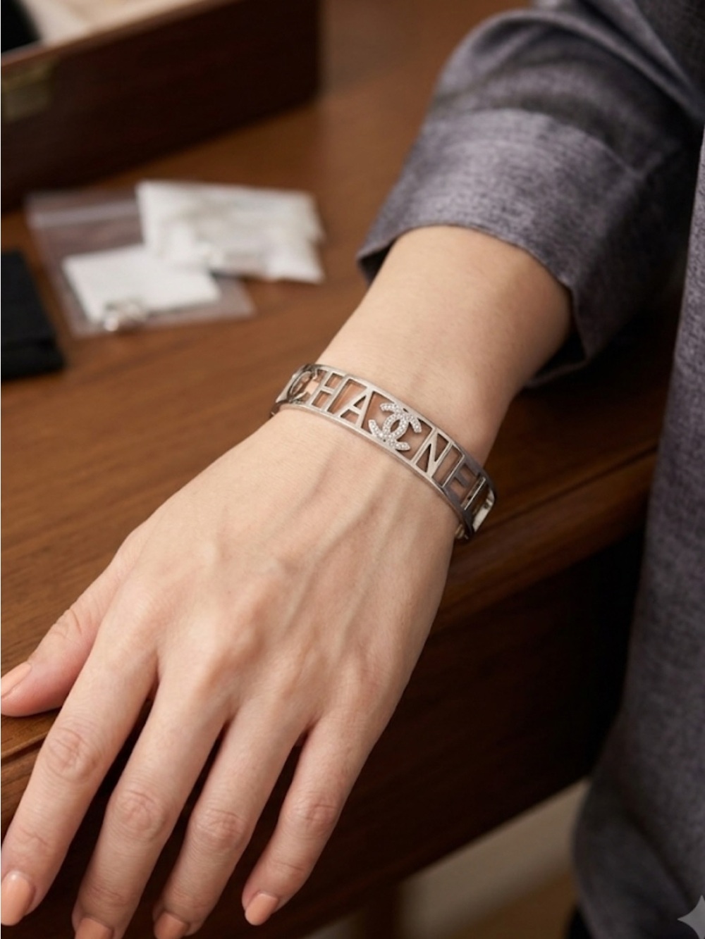 Fashion Jewelry Silver Men's Letter Cutout Bangle Bracelet